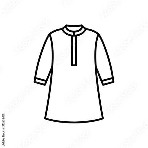 Simple line art icon of a traditional kurta shirt with a band collar