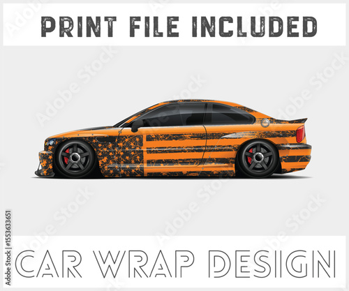 Orange Car Wrap Design with Print File Included