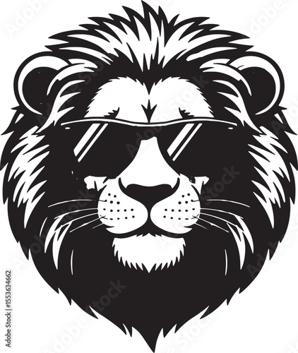Cool Lion Wearing Sunglasses Vector Cartoon Illustration