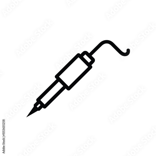 Simple black line icon of a soldering iron with a curved wire on a white background