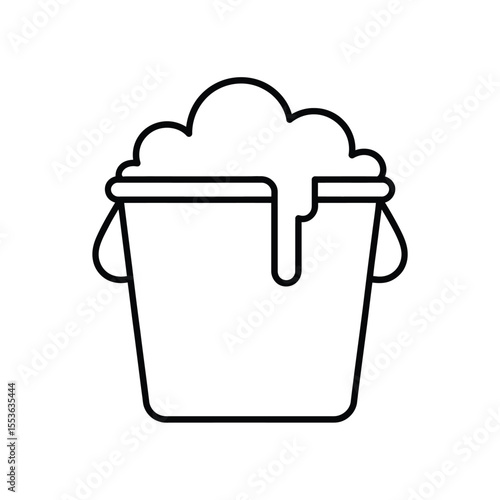 Simple line art icon of a bucket overflowing with bubbly foam