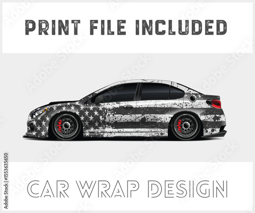 Print File Included Car Wrap Design with Patriotic Stars