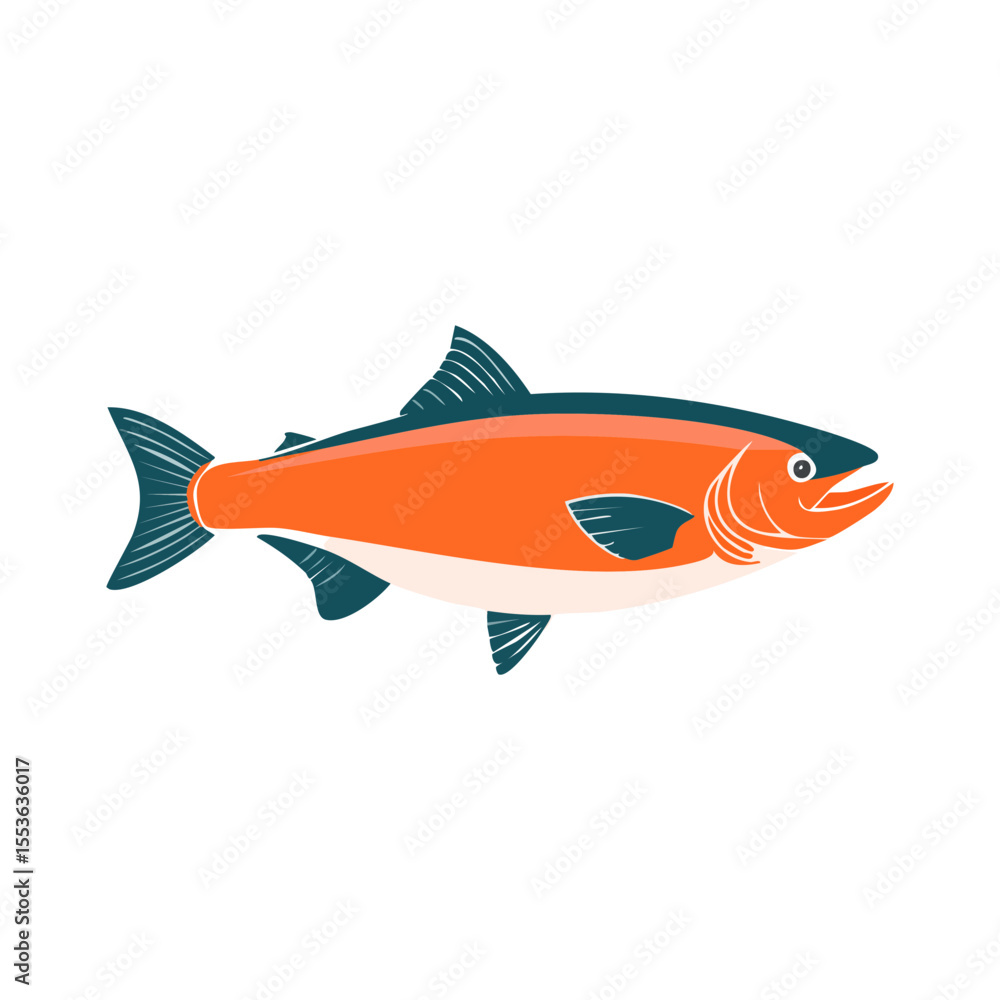 Fototapeta premium A vibrant illustration of a salmon, showcasing its bright orange body and streamlined form