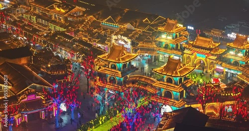 aerial view of the ancient town in the district of Huyi, Xi'an, China
