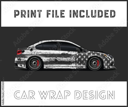 Print File Included Car Wrap Design grayscale car