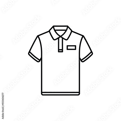 Simple outline drawing of a classic short sleeve polo shirt with a collar and pocket