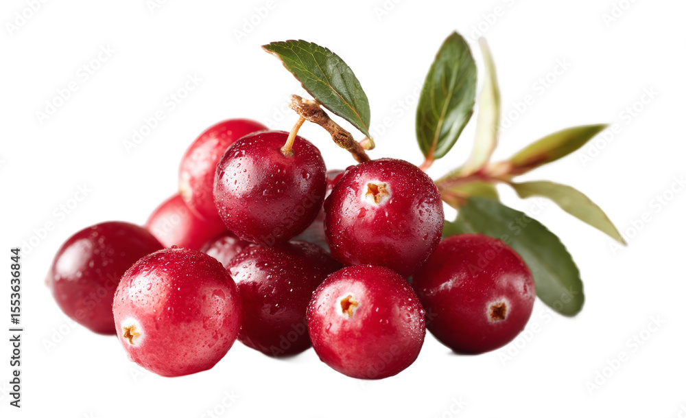 Obraz premium [Transparent Background PNG]Close-up of Fresh Cranberries with Dew Drops