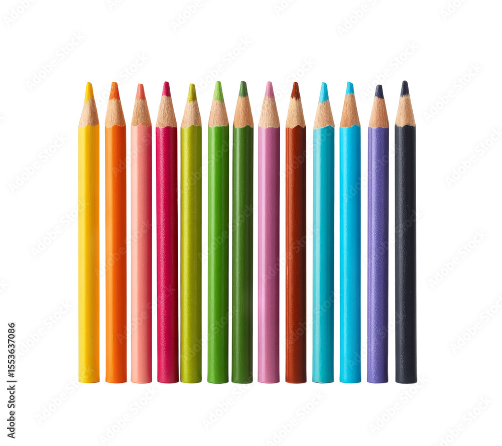Fototapeta premium [Transparent Background PNG]Colorful Pencils Set Against White Background