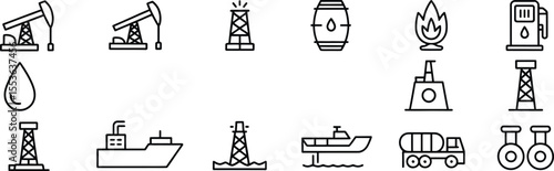 Vector Icon Set for Oil and Gas, Includes Oil Rig, Tanker, and Fuel Icons