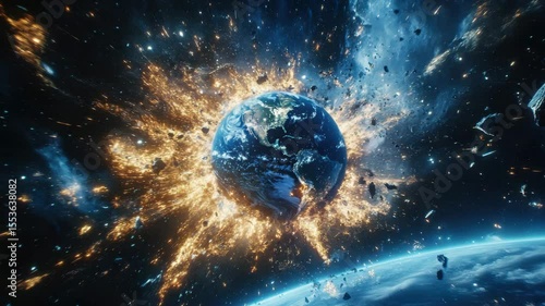 Fiery Planet Explosion In Dark Space