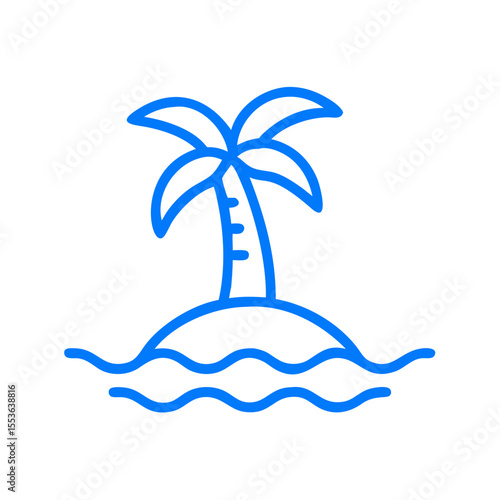 Tropical island icon with palm tree in line style