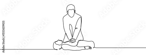 Continuous line, the doctor is demonstrating CPR. Minimal hand drawn line vector cut out background editable stroke.
