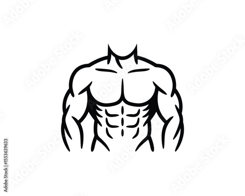 Stylized black and white illustration of a muscular male torso with defined abs