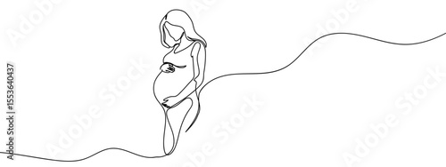 Continuous line, pregnant woman, mother's day, pregnancy Minimal hand drawn line vector cut out background editable stroke.