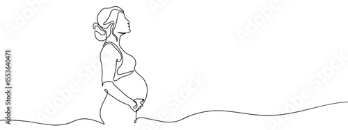Continuous line, pregnant woman, mother's day, pregnancy Minimal hand drawn line vector cut out background editable stroke.