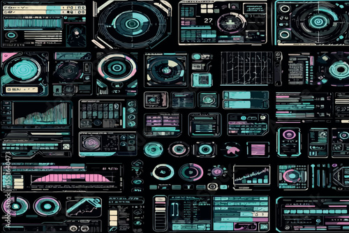 Futuristic Cyberpunk HUD UI Vector Set Glitch Effects & Japanese Translations .