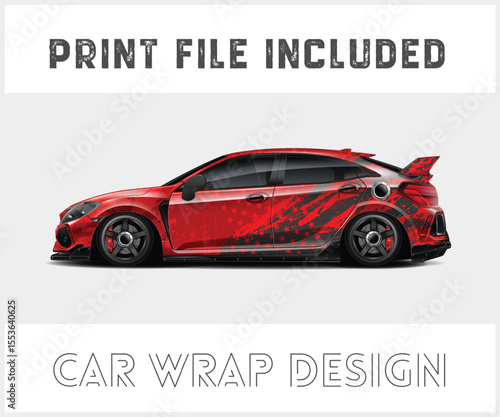 Red Car Wrap Design with Print File Included