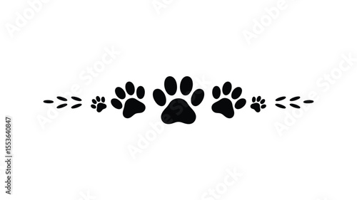 Black paw prints and animal tracks border design on white background