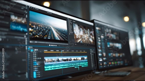 Close up Digital media content management on a sleek desktop interface