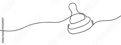 Continuous line, baby bottle nipple, childcare Minimal hand drawn line vector cut out background editable stroke.
