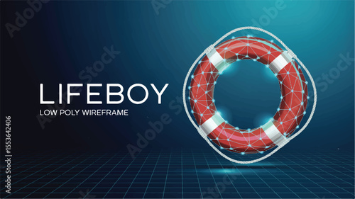 Sleek 3D Low-Poly Lifebuoy Illustration