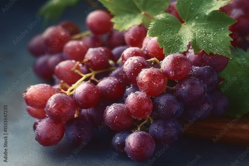 Fototapeta premium Closeup of Fresh Red and Purple Grapes with Water Drops