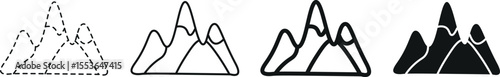 Stylized Black Line Mountain Collection – Minimal Vector Symbols for Travel and Nature Design