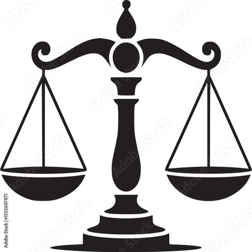 Scales of justice law legal balance symbol icon vector illustration court judgment system fairness silhouette
