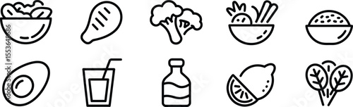  Vector Icon Set for Healthy Foods, Includes Vegetables, Fruits, and Drinks Icons