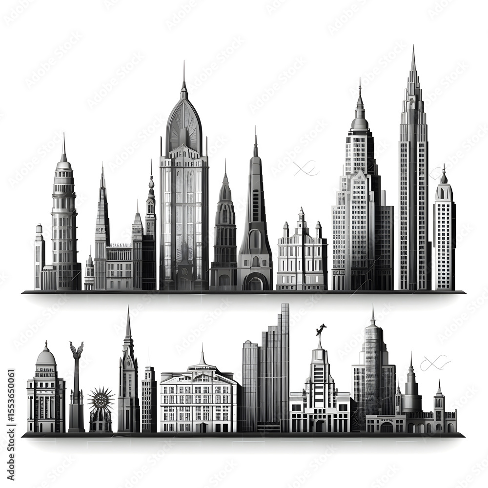 Fototapeta premium Classic architecture collection with ornate facades and historical styles.