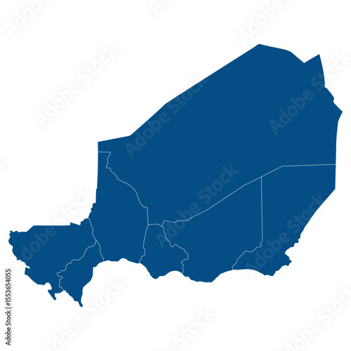 Niger map divided seven regions. Map of Niger regions in blue color