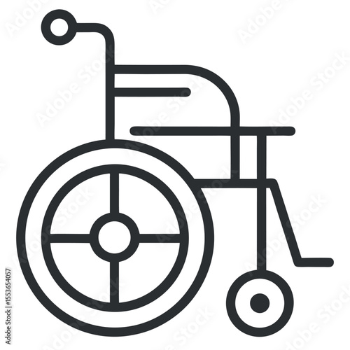 Minimalist vector outline icon of a wheelchair symbol representing accessibility access. Perfect for public signage, healthcare facilities, mobility support, and universal design.