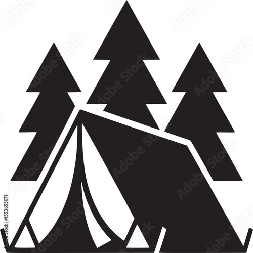Camping tent in the forest vector illustration for outdoor adventure and nature tourism design element silhouette