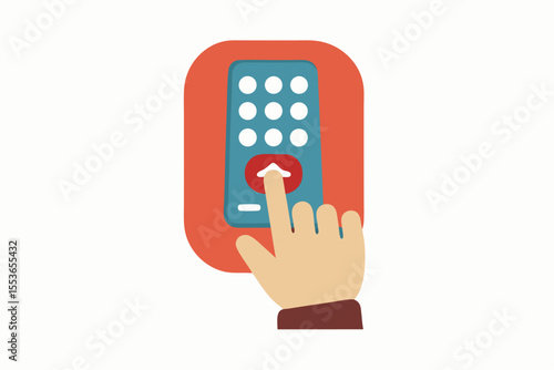 Hand pressing the up arrow button on a remote control device
