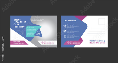 Medical service post card design template, Modern Medical health care post card banner template design creative post card design premium vector
