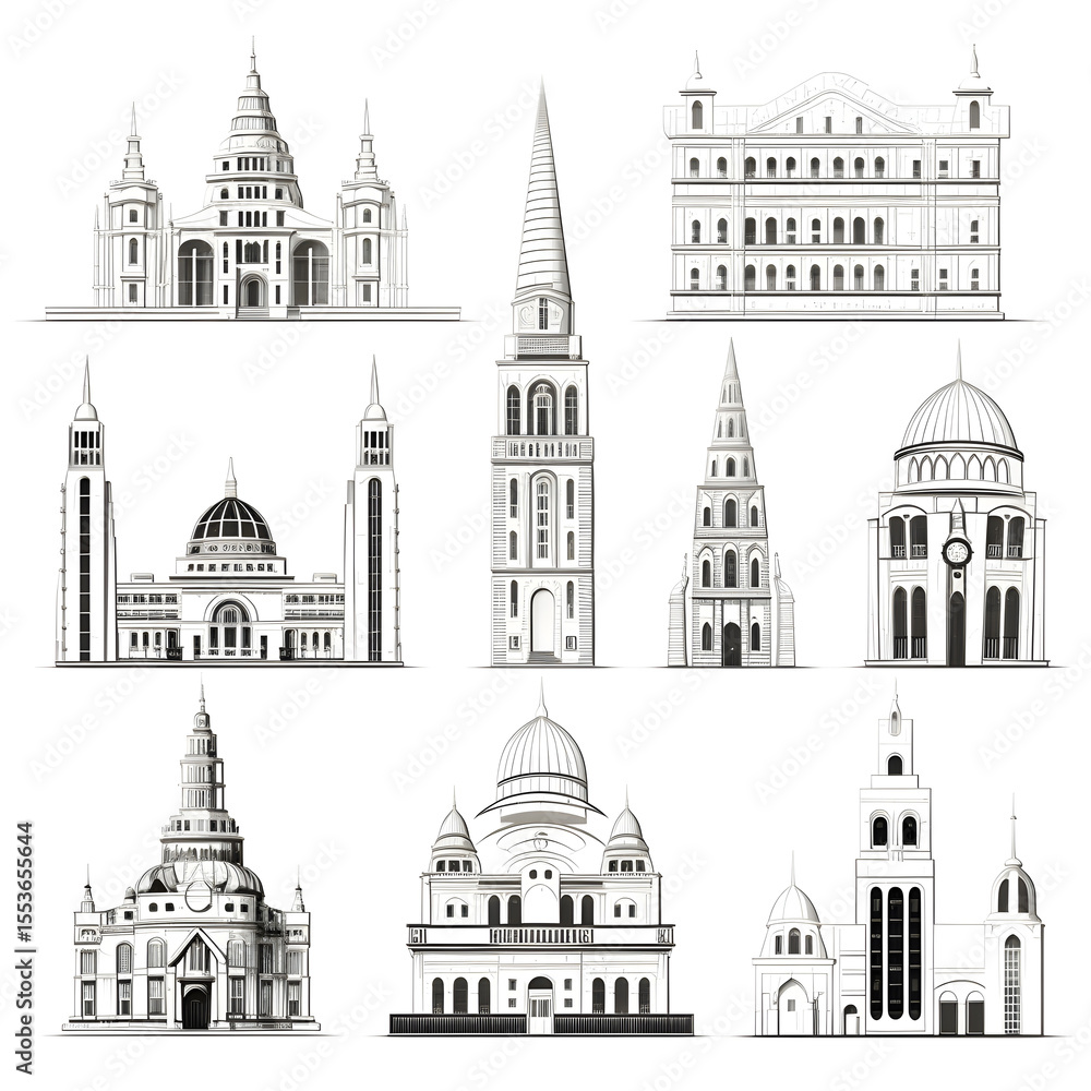 Obraz premium Classic architecture collection with ornate facades and historical styles.