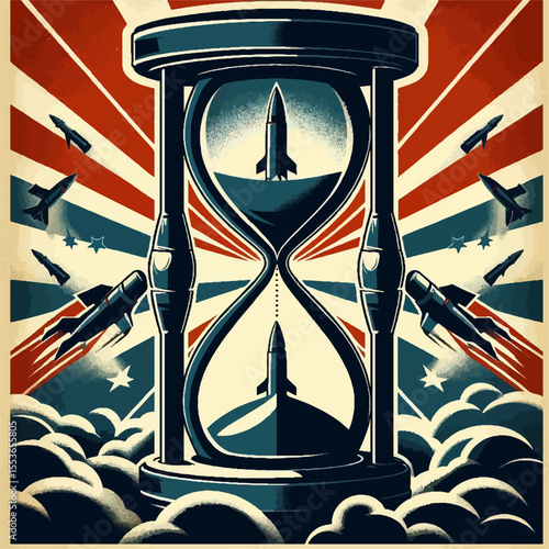 Hourglass Filled with Missiles Against Star-Spangled Banner Background