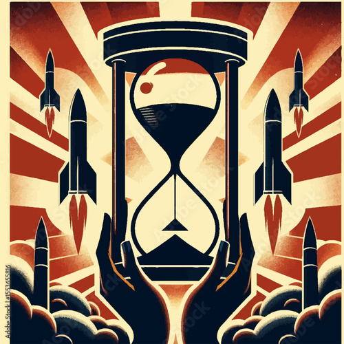 Hourglass with Missiles Symbolizing Urgent Time Passage
