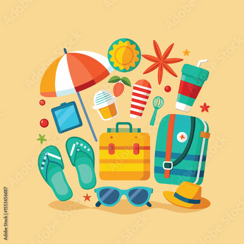 Flip-Flops and Hat Illustration in Vector Cartoon Style

