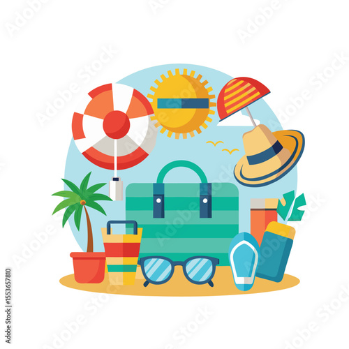 Flip-Flops and Hat Illustration in Vector Cartoon Style

