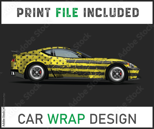Car Wrap Design with American Flag Theme Sports
