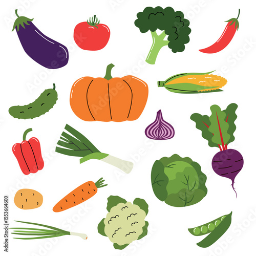 Set of vegetables element design. Illustration in flat style.