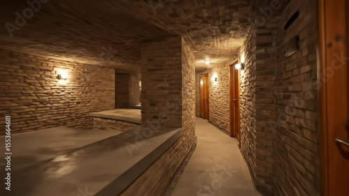 Underground corridors in aged stone and brick structure