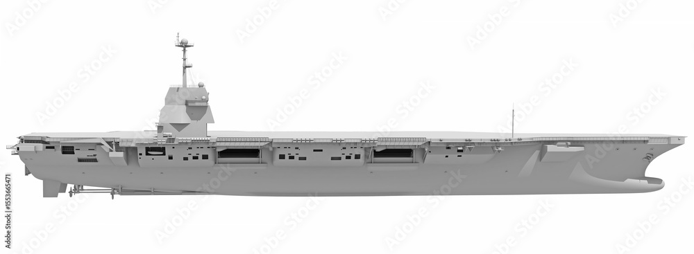 Naklejka premium Aircraft Carrier Military Vessel in Clay Style Render on White Background 3D Rendering