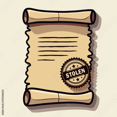 Vintage parchment scroll with stolen stamp and blank lines  