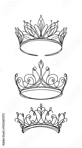 line art sketch drawing- royal queen's tiara (vector set)