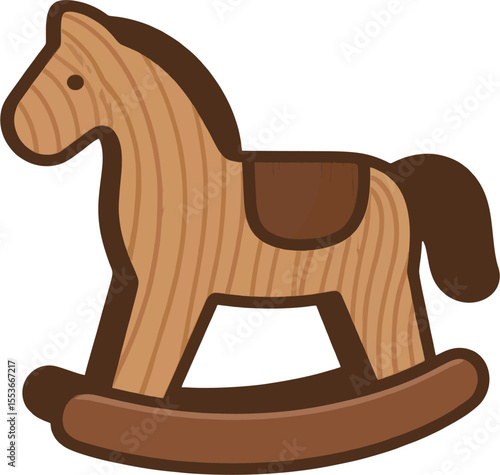 Flat Vector Wooden Rocking Horse Toy – Natural Carved Style Icon for Kids and Nursery Decor