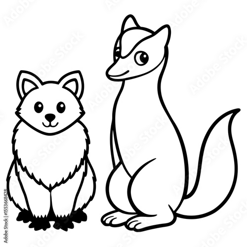 Penguin, Snowy Owl, and Arctic Fox a baby penguin standing beside a fluffy arctic fox and a snowy owl flying above