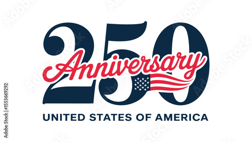 250th anniversary united states logo design with bold typography, american flag elements, and patriotic red, white, and blue palette