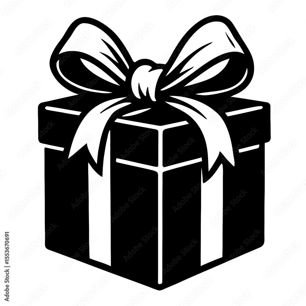 Obraz premium Elegant Black and White Gift Box with Ribbon Bow Vector - Perfect for Celebrations and Gifting